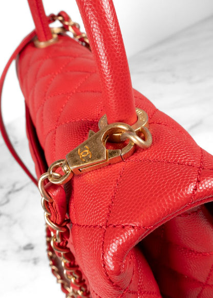 Chanel Red Caviar Leather Quilted Top Handle Bag