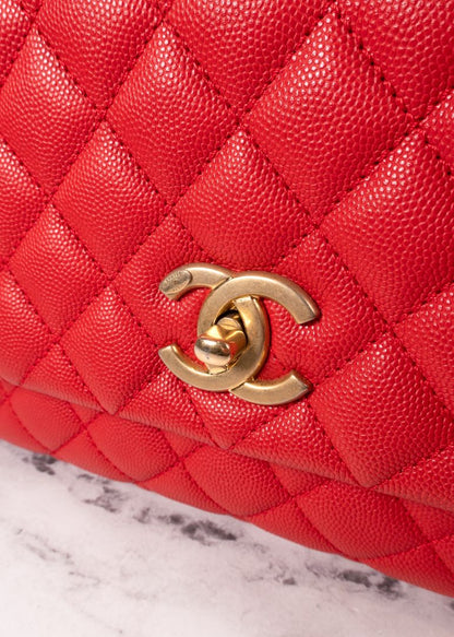 Chanel Red Caviar Leather Quilted Top Handle Bag