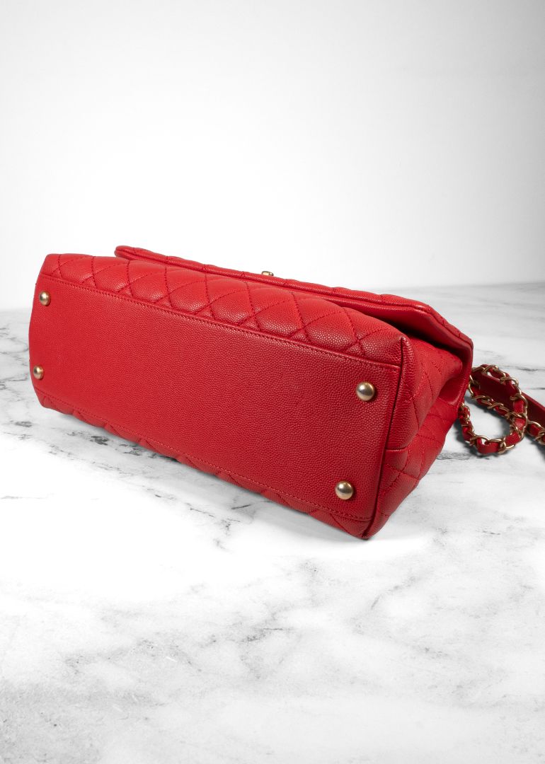 Chanel Red Caviar Leather Quilted Top Handle Bag