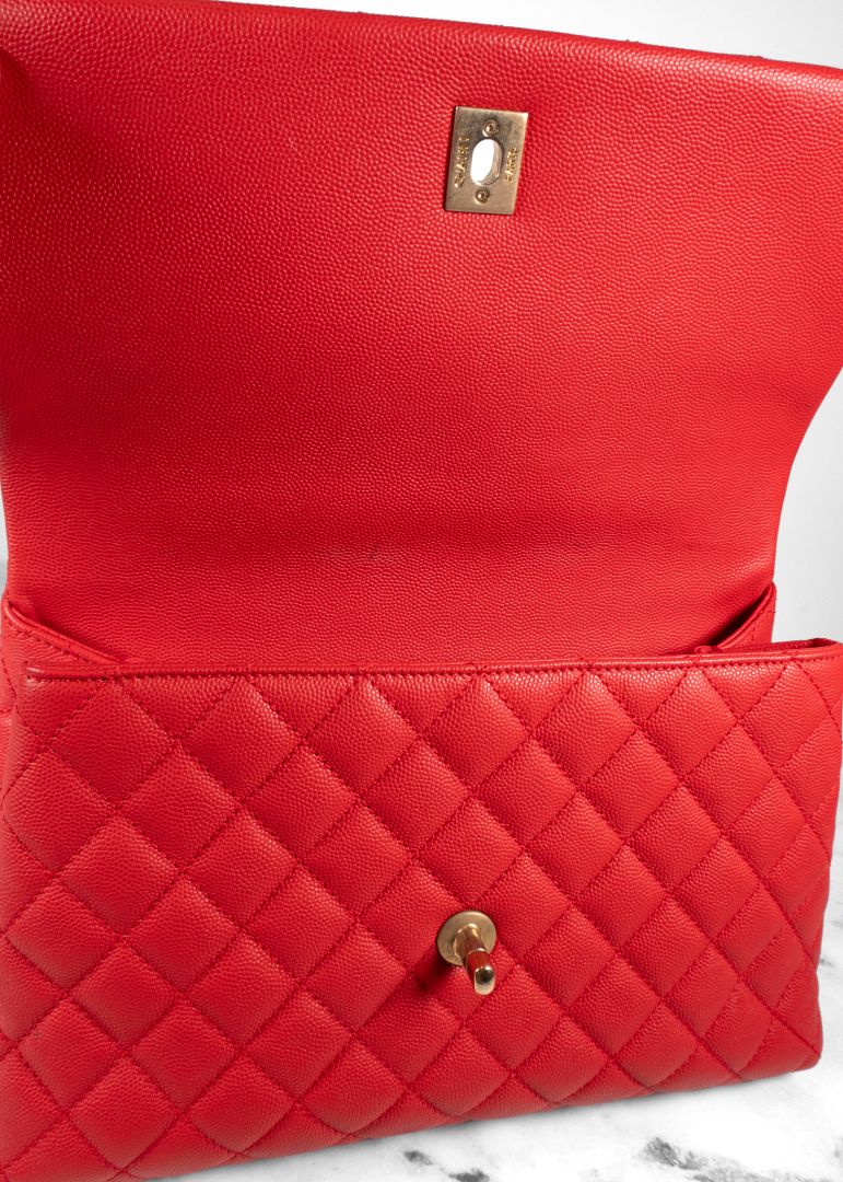 Chanel Red Caviar Leather Quilted Top Handle Bag