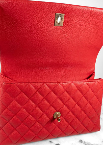 Chanel Red Caviar Leather Quilted Top Handle Bag