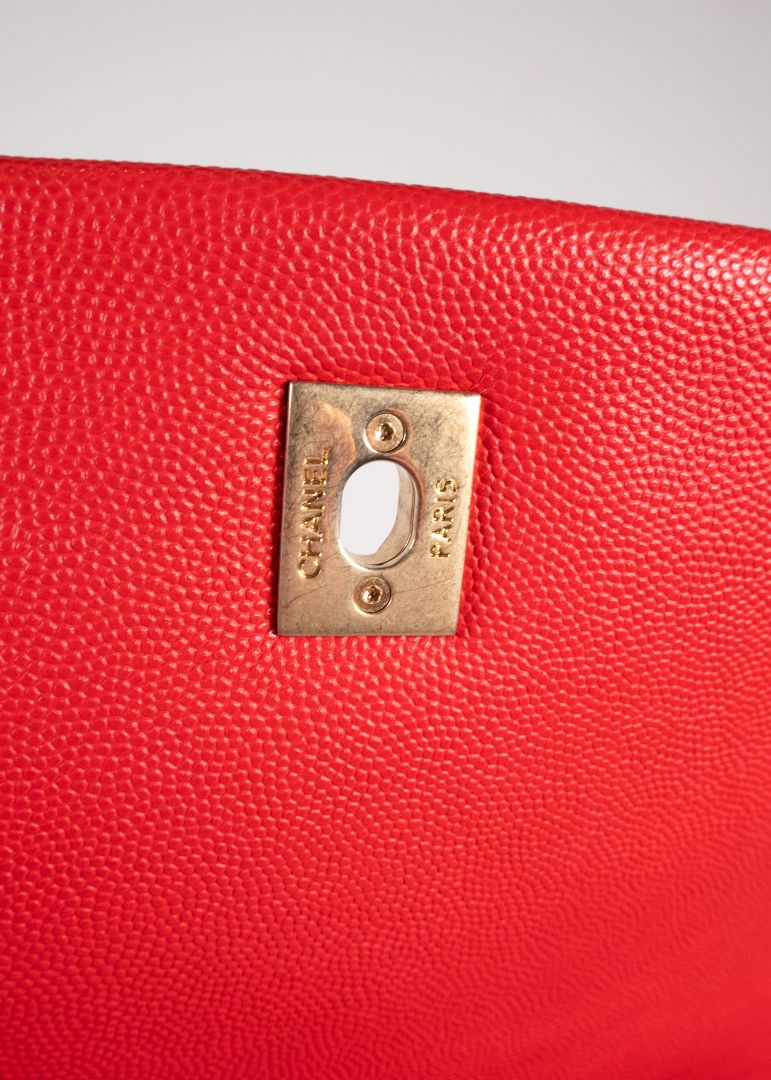 Chanel Red Caviar Leather Quilted Top Handle Bag