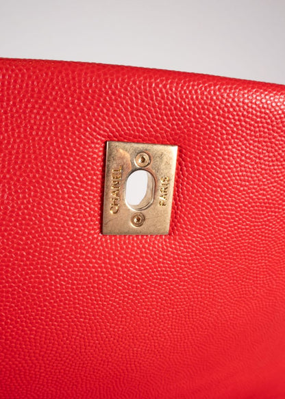 Chanel Red Caviar Leather Quilted Top Handle Bag