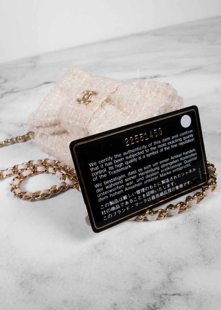 Chanel Ivory Tweed Mini Bow Bag With Gold Chain