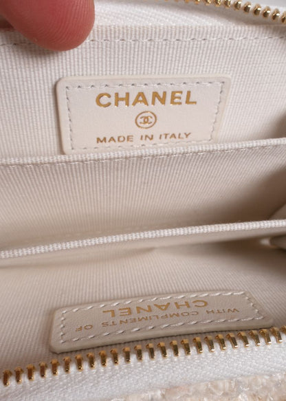 Chanel Ivory Tweed Mini Bow Bag With Gold Chain