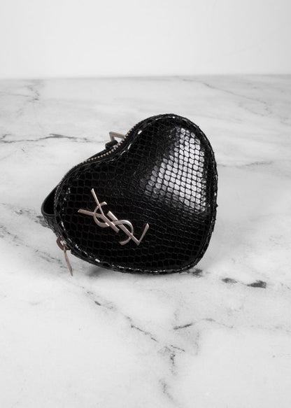 Saint Laurent Black Snakeskin Heart Belt Bag