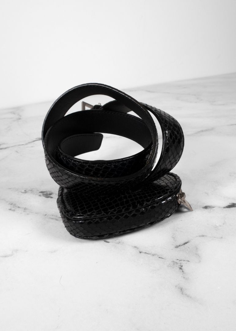 Saint Laurent Black Snakeskin Heart Belt Bag