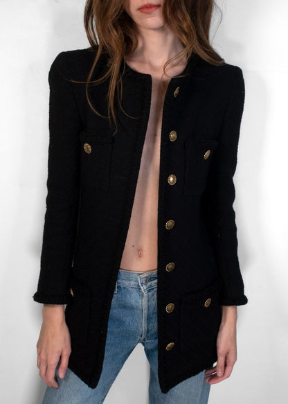 Saint Laurent Black Tweed Jacket With Gold YSL Buttons