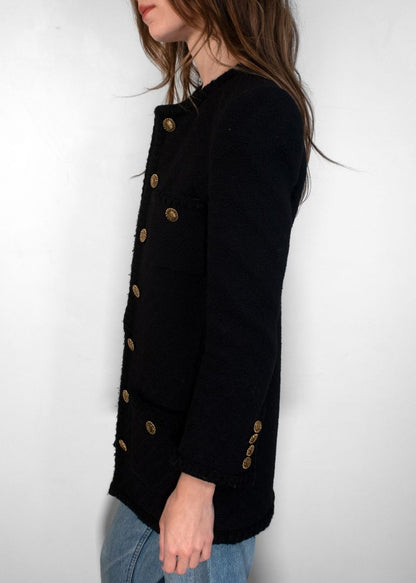 Saint Laurent Black Tweed Jacket With Gold YSL Buttons