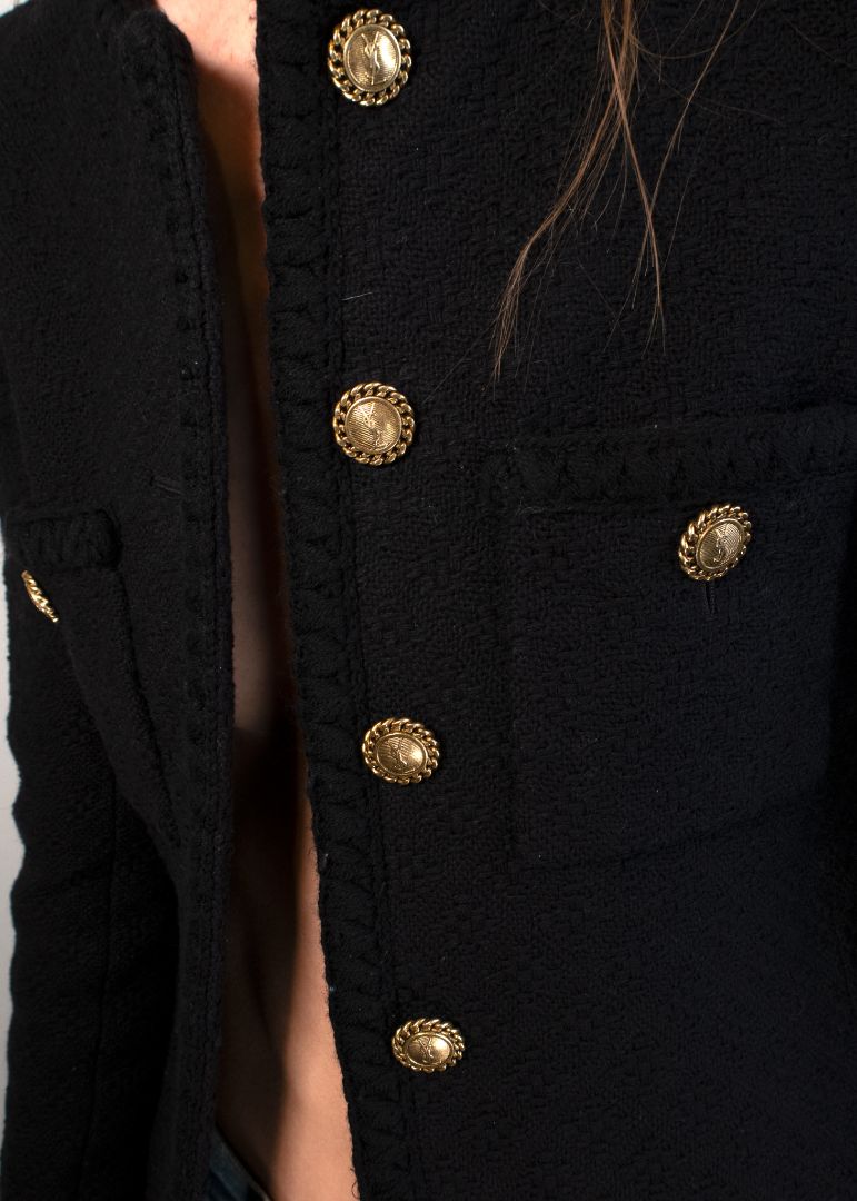 Saint Laurent Black Tweed Jacket With Gold YSL Buttons