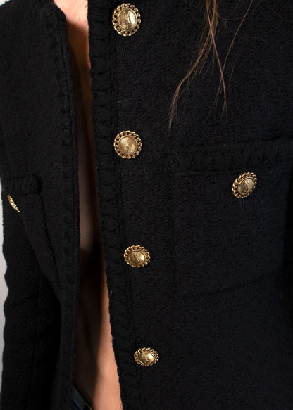 Saint Laurent Black Tweed Jacket With Gold YSL Buttons