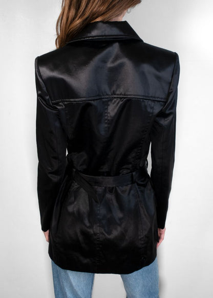 Saint Laurent Black Satin Short Trench Coat With Belt