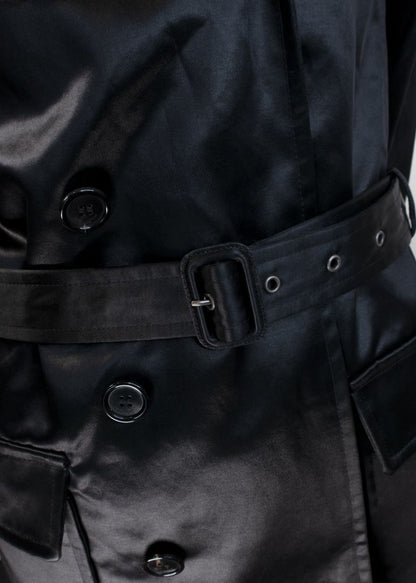 Saint Laurent Black Satin Short Trench Coat With Belt