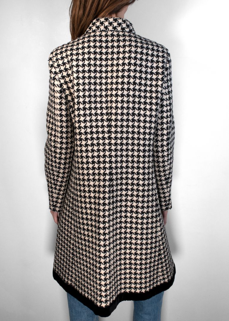 Gucci Black/White Houndstooth Print Coat With Gold Buttons