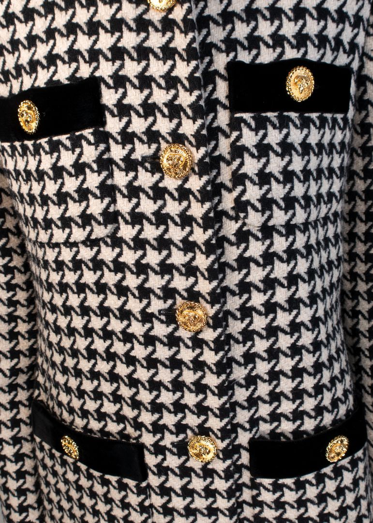 Gucci Black/White Houndstooth Print Coat With Gold Buttons