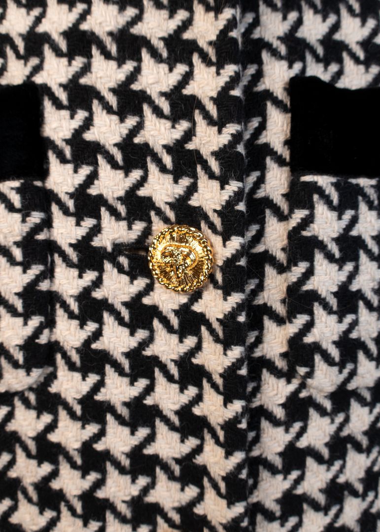 Gucci Black/White Houndstooth Print Coat With Gold Buttons