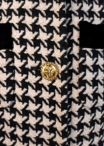 Gucci Black/White Houndstooth Print Coat With Gold Buttons