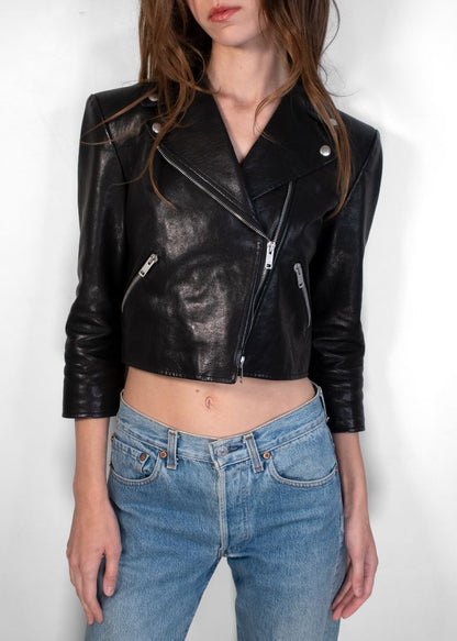 Givenchy Black Cropped Leather Moto Jacket