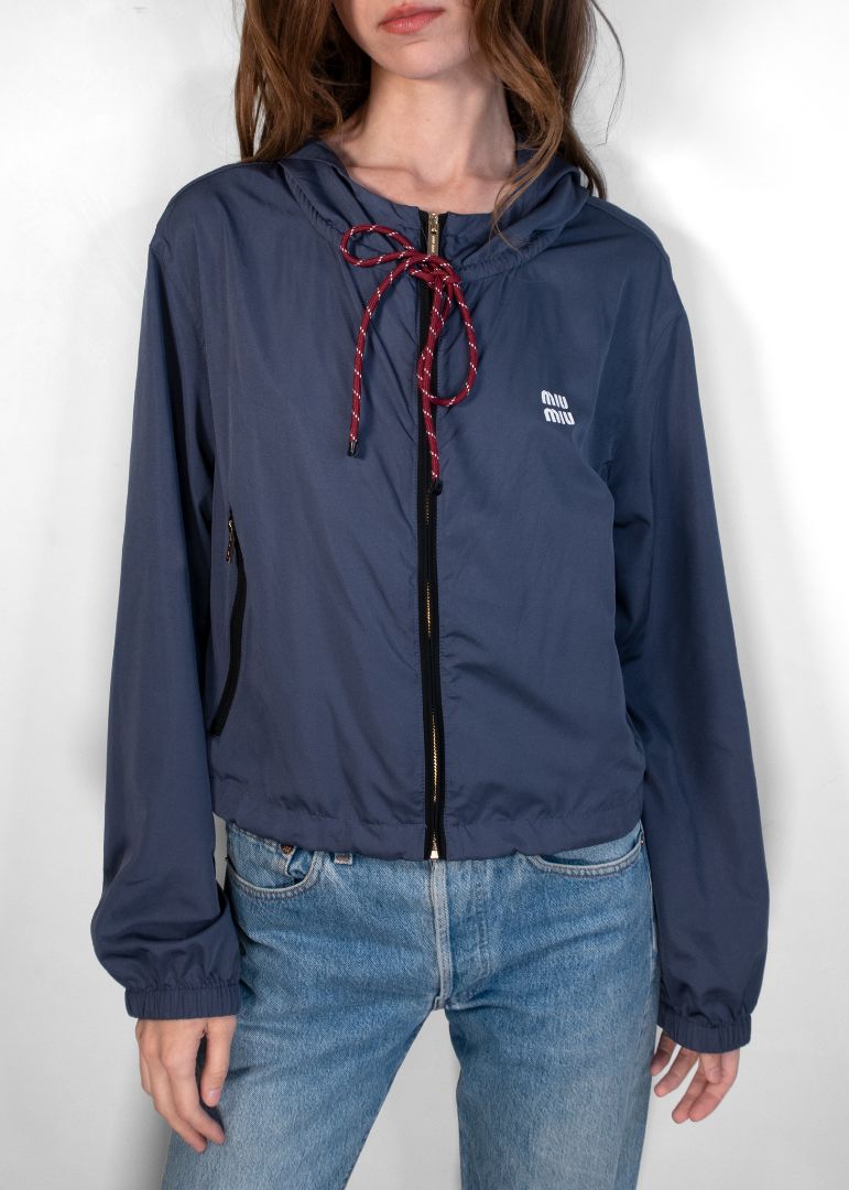 Miu Miu Navy Cropped Jacket With Hood
