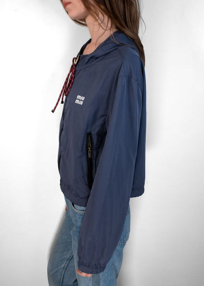 Miu Miu Navy Cropped Jacket With Hood
