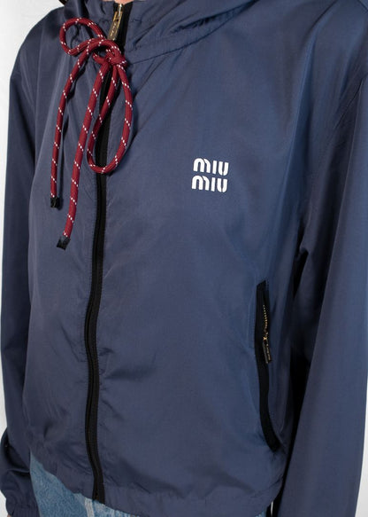 Miu Miu Navy Cropped Jacket With Hood