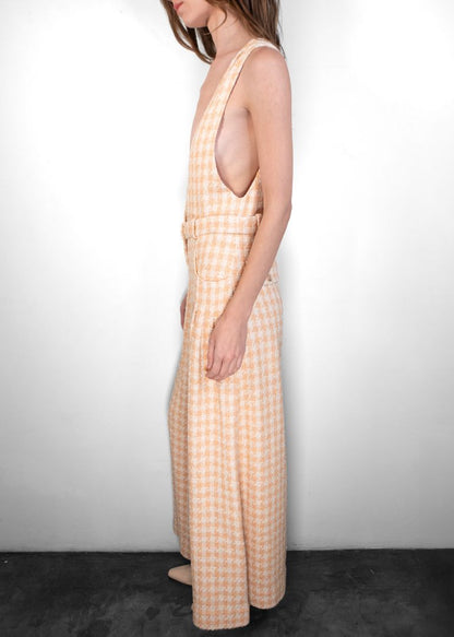 Chanel Ivory And Peach Tweed Houndstooth Jumpsuit