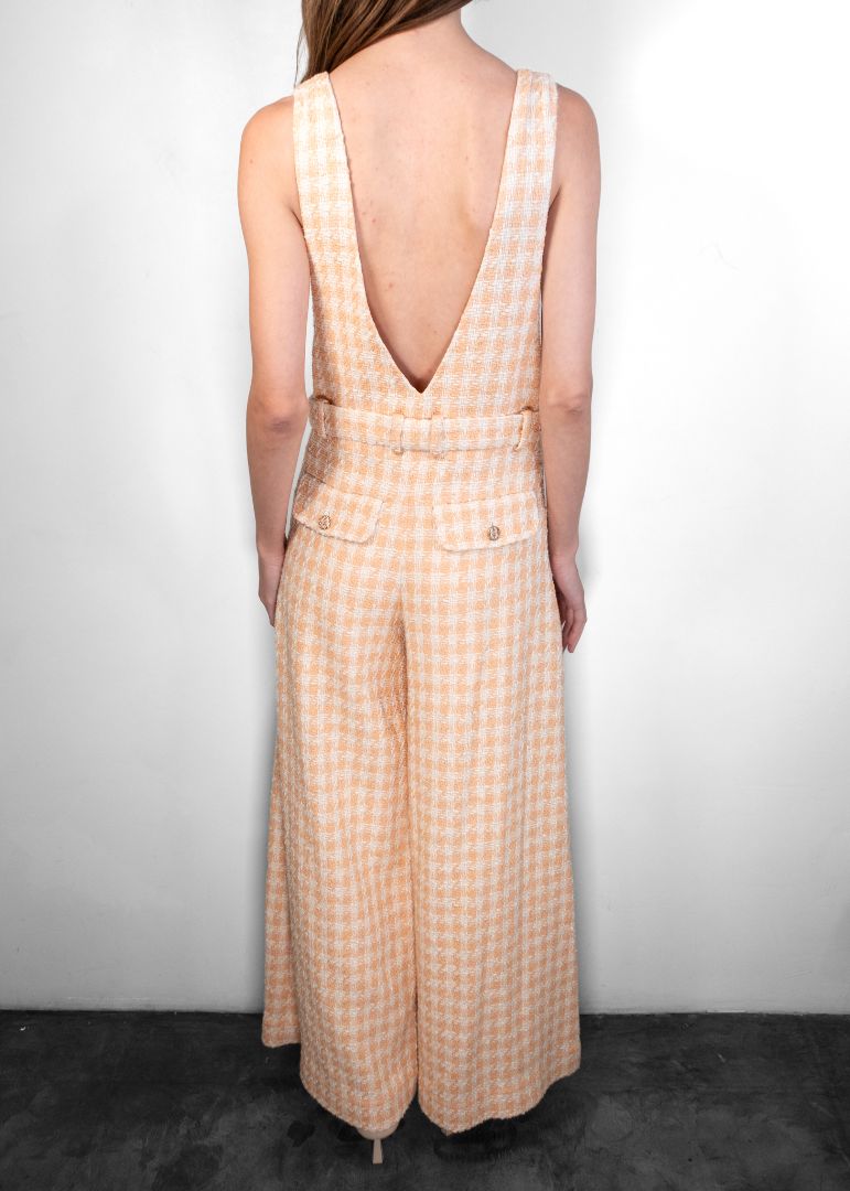 Chanel Ivory And Peach Tweed Houndstooth Jumpsuit