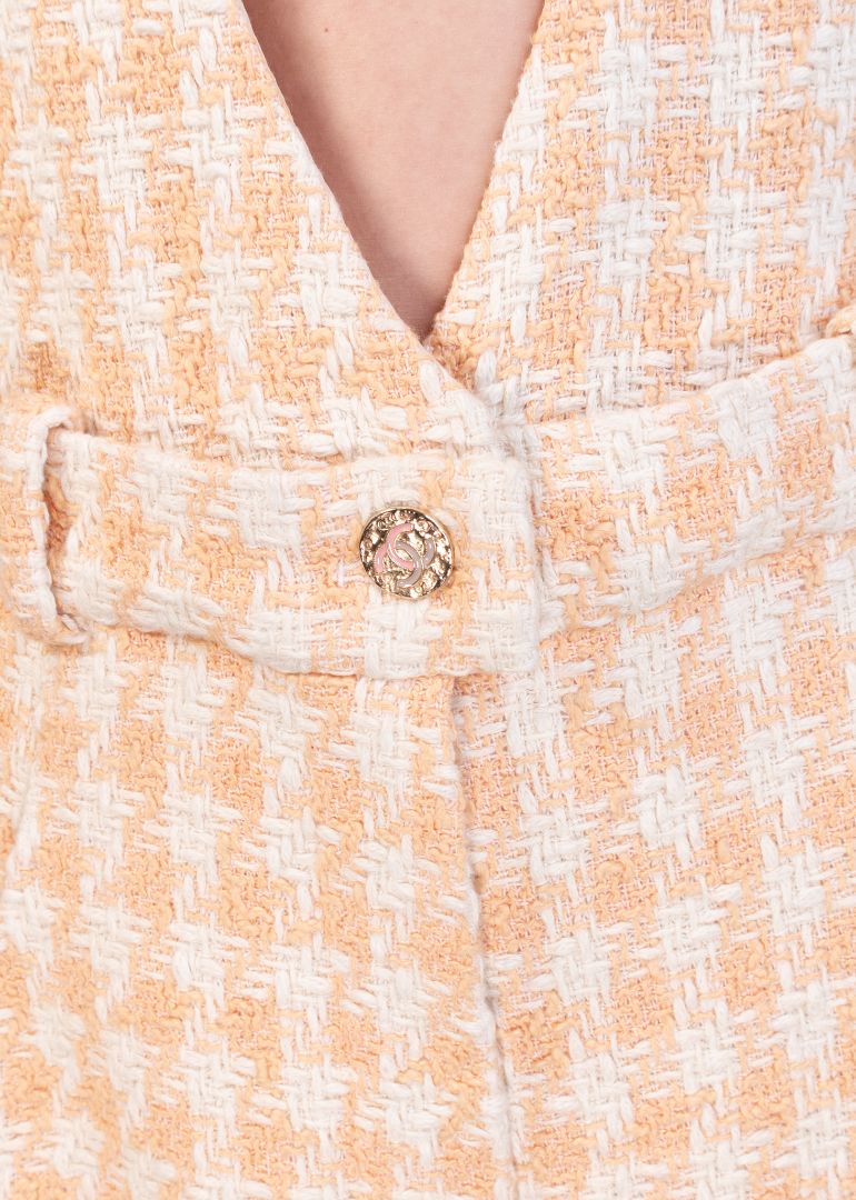 Chanel Ivory And Peach Tweed Houndstooth Jumpsuit
