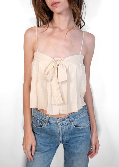 Prada Nude Silk Logo Embossed Camisole Top With Bow