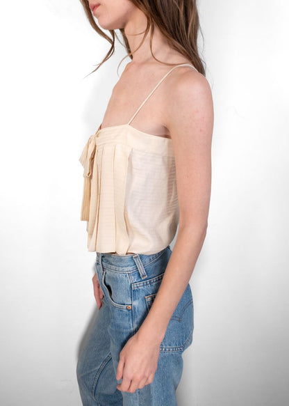 Prada Nude Silk Logo Embossed Camisole Top With Bow