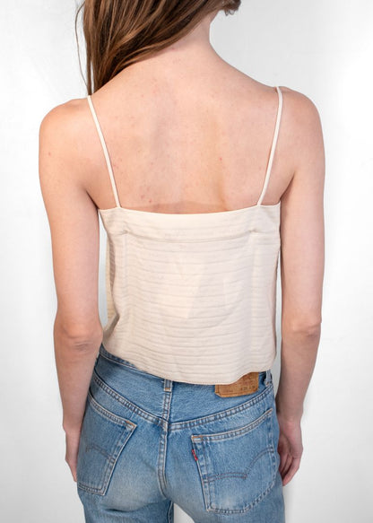 Prada Nude Silk Logo Embossed Camisole Top With Bow