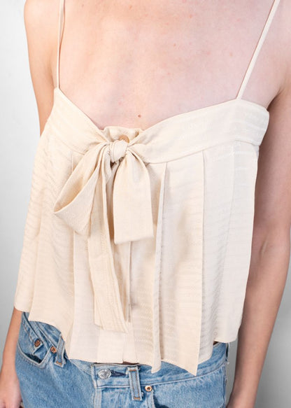 Prada Nude Silk Logo Embossed Camisole Top With Bow