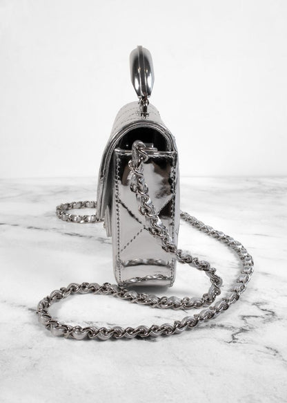 Chanel Metallic Silver Leather Small Top Handle Bag