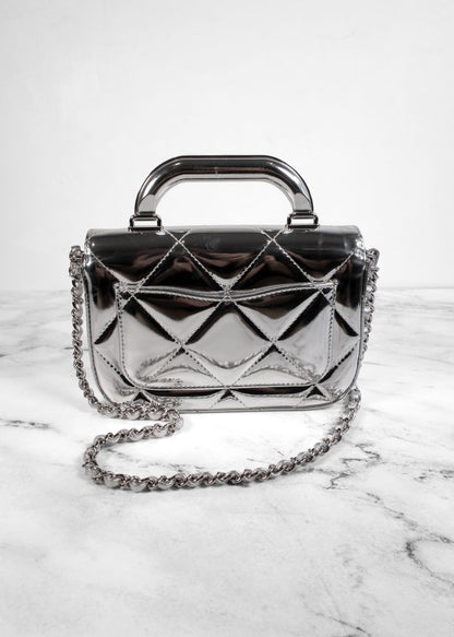 Chanel Metallic Silver Leather Small Top Handle Bag