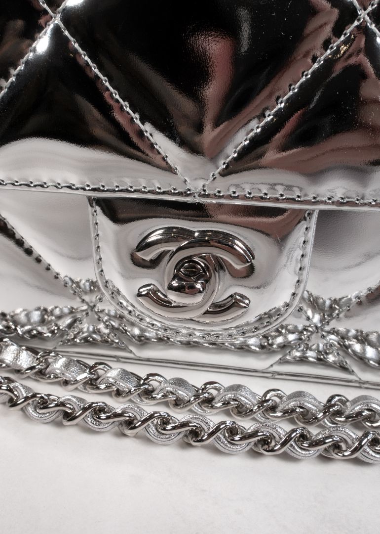 Chanel Metallic Silver Leather Small Top Handle Bag