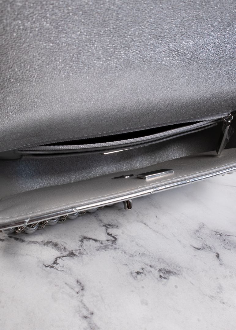 Chanel Metallic Silver Leather Small Top Handle Bag