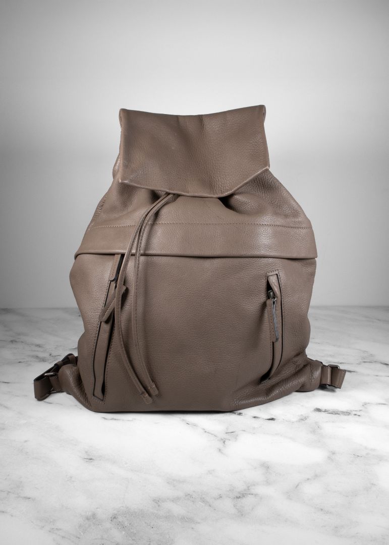 Brunello Cucinelli Taupe-grey Leather Backpack