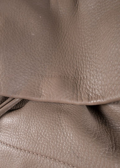 Brunello Cucinelli Taupe-grey Leather Backpack