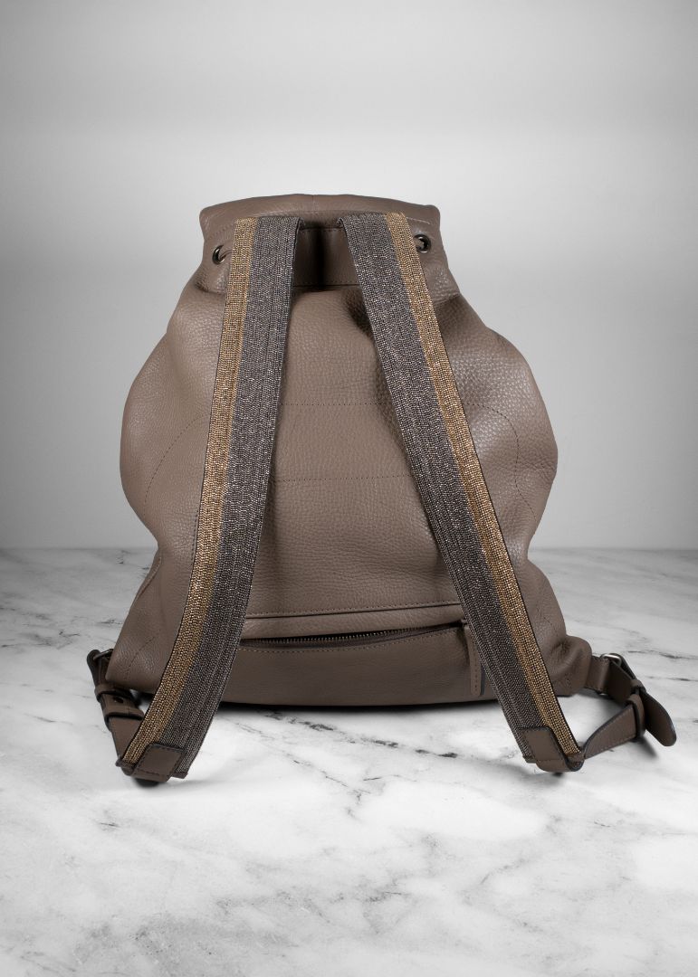 brunello cucinelli leather backpack Brunello Cucinelli Taupe-grey Leather Backpack – Fashion Full Circle