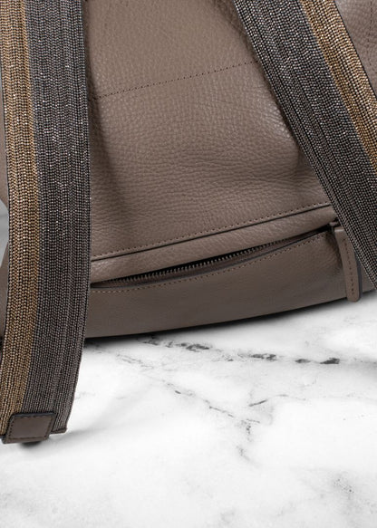 Brunello Cucinelli Taupe-grey Leather Backpack