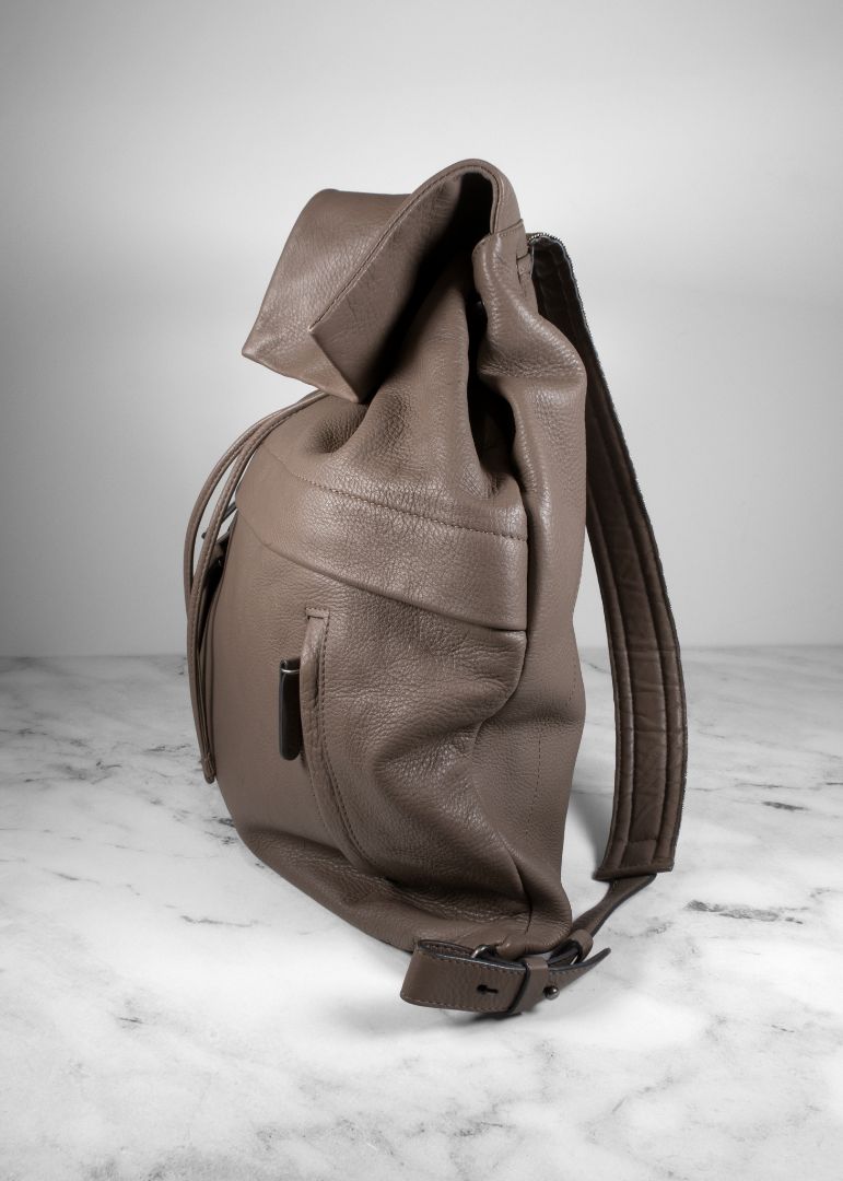 Brunello Cucinelli Taupe-grey Leather Backpack