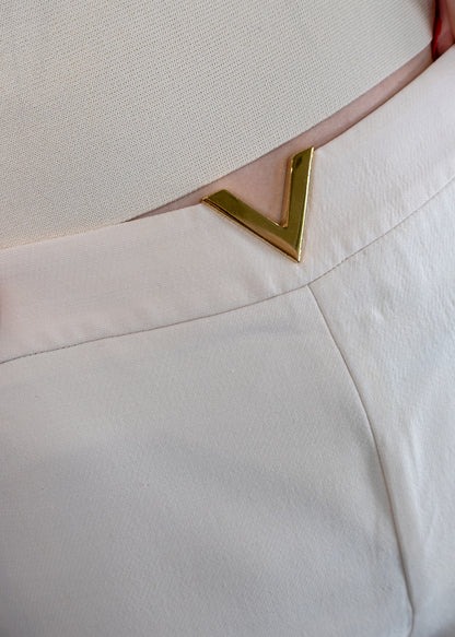 Valentino White Cotton V-Detail Shorts