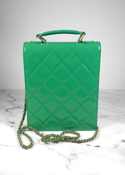 Chanel Green Patent Leather Diamond Quilted Flap Bag With Gold Hardware