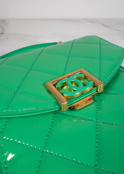 Chanel Green Patent Leather Diamond Quilted Flap Bag With Gold Hardware