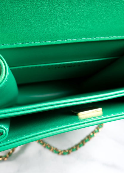 Chanel Green Patent Leather Diamond Quilted Flap Bag With Gold Hardware