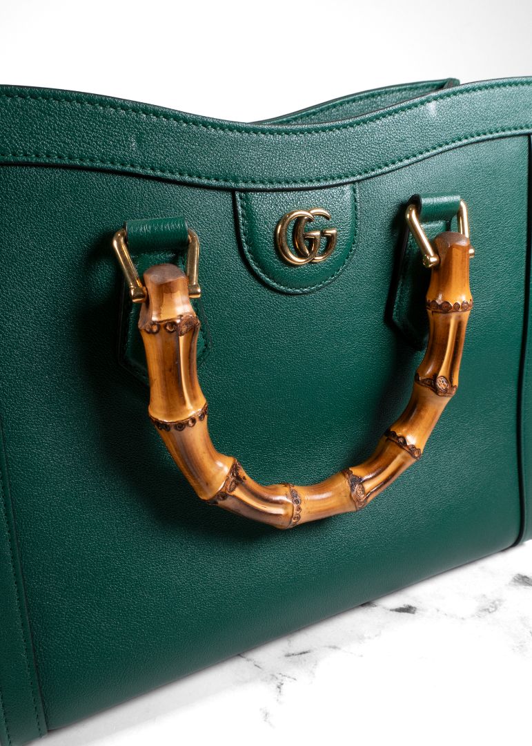 Gucci Green Diana Bamboo Small Tote Bag