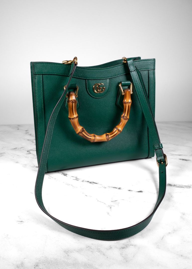 Gucci Green Diana Bamboo Small Tote Bag
