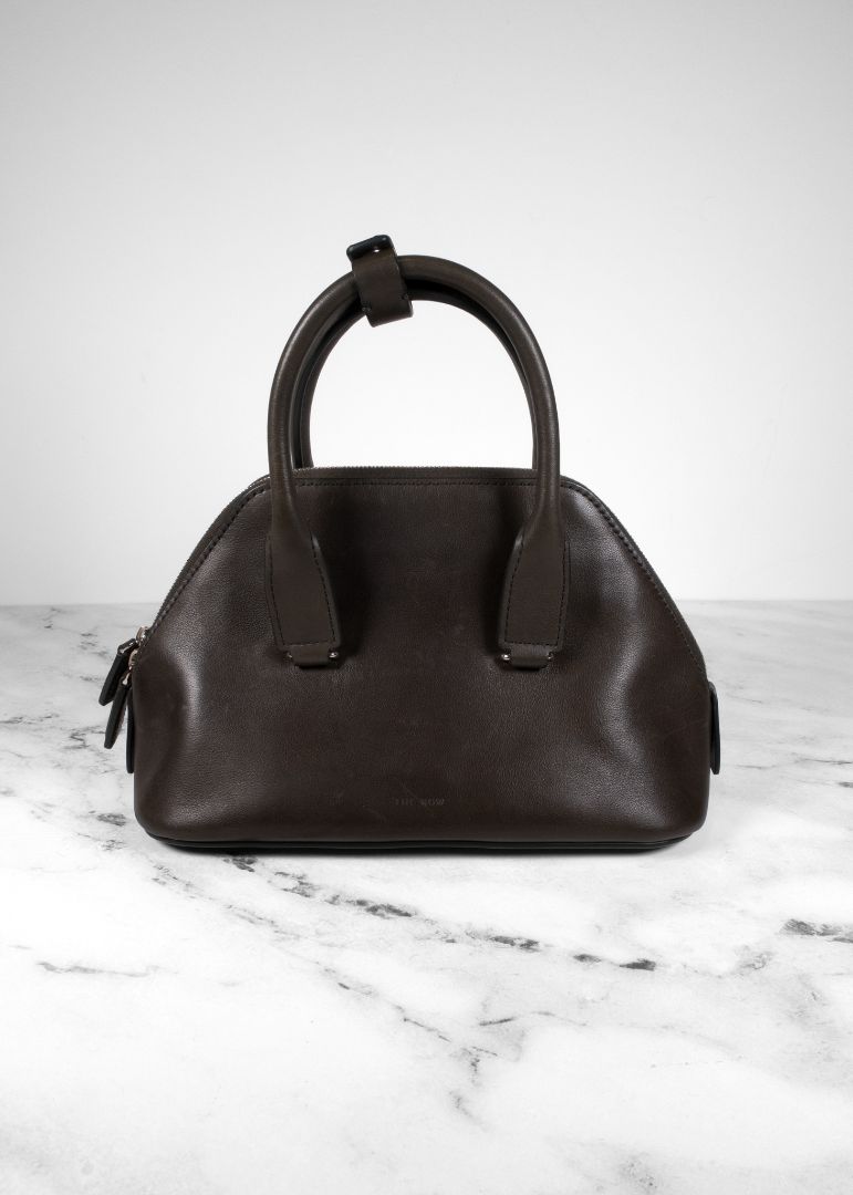 The Row Dark Olive Green Leather Mini Devon Saddle Bag