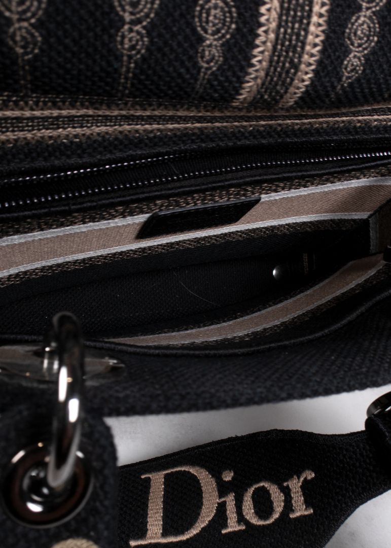 Dior Black/beige Embroidered Canvas Bag With Strap