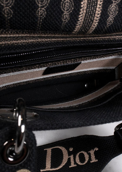 Dior Black/beige Embroidered Canvas Bag With Strap